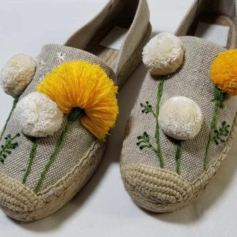 NIB Tory Burch‎ Lily Platform Espadrille Linen/Embroidery in Natural Size 9.5